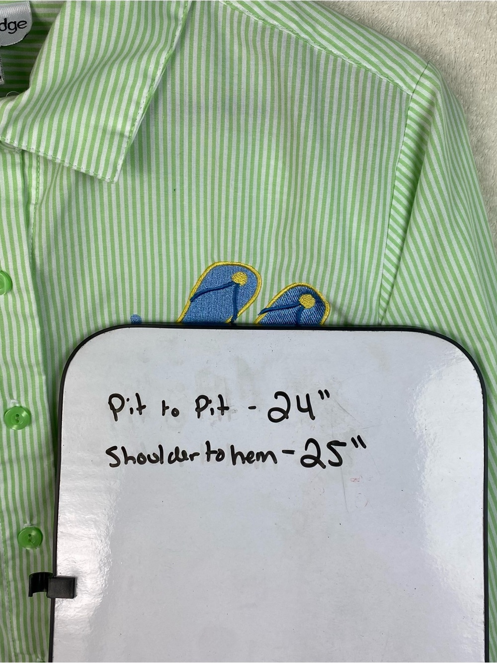 Breckenridge Plus 1X Green 3/4 Sleeve Button Down Shirt Flip Flop Embroidered - Picture 14 of 14